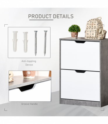 Two Drawer Shoe Cabinet Home Storage Organiser  Groove Handles Hallway HOMCOM