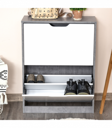 Two Drawer Shoe Cabinet Home Storage Organiser  Groove Handles Hallway HOMCOM