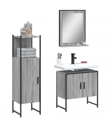 vidaXL 3 Piece Bathroom Cabinet Set Grey Sonoma Engineered Wood
