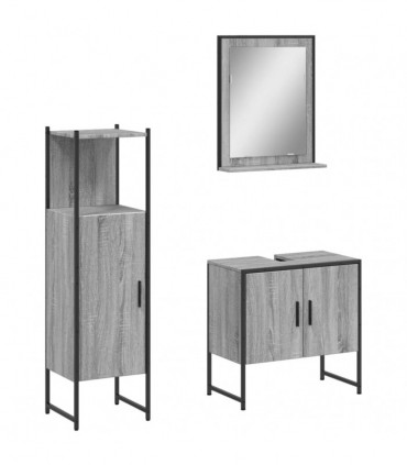vidaXL 3 Piece Bathroom Cabinet Set Grey Sonoma Engineered Wood