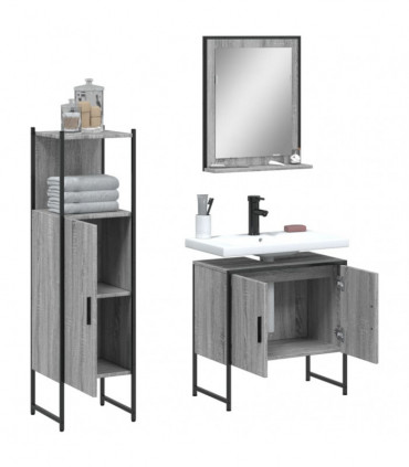 vidaXL 3 Piece Bathroom Cabinet Set Grey Sonoma Engineered Wood