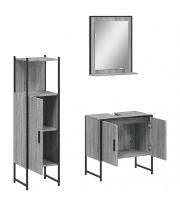 vidaXL 3 Piece Bathroom Cabinet Set Grey Sonoma Engineered Wood