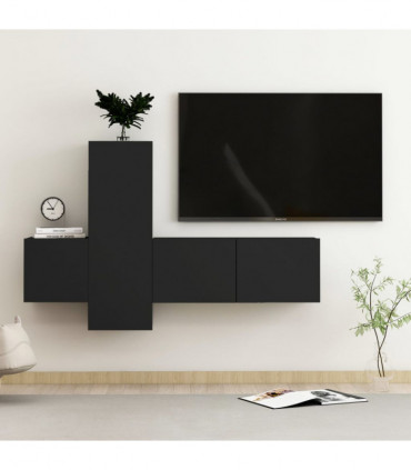 vidaXL 3 Piece TV Cabinet Set Black Engineered Wood