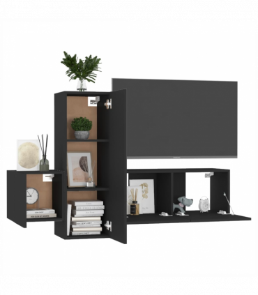 vidaXL 3 Piece TV Cabinet Set Black Engineered Wood