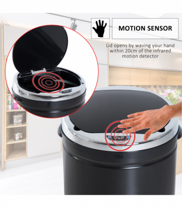 Sensor Trash Can 50L Stainless Steel Black 30.5cm x 30.5cm x 81.5cm