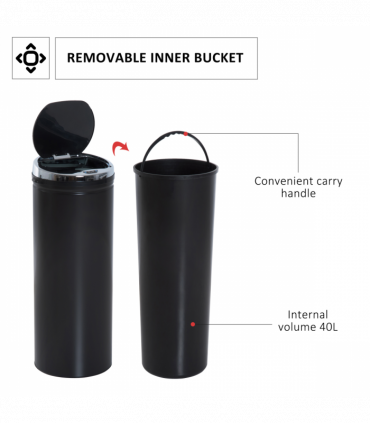 Sensor Trash Can 50L Stainless Steel Black 30.5cm x 30.5cm x 81.5cm
