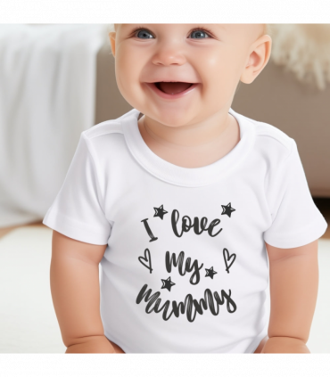 Black and White I Love My Mummy Baby Vest, babygrow, Romper Sleepsuit, Bib