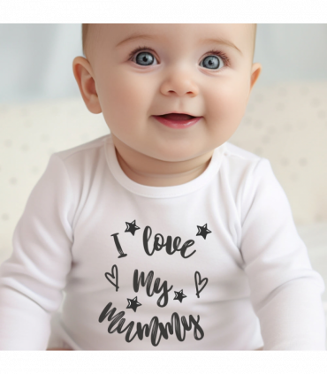 Black and White I Love My Mummy Baby Vest, babygrow, Romper Sleepsuit, Bib