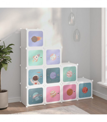 Cube Storage Cabinet for Kids with 10 Cubes White PP