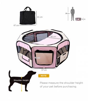 Fabric Pet Playpen Pink 90L x 90W x 41H cm Puppy Dog Cat Rabbit Pig Guinea S M L