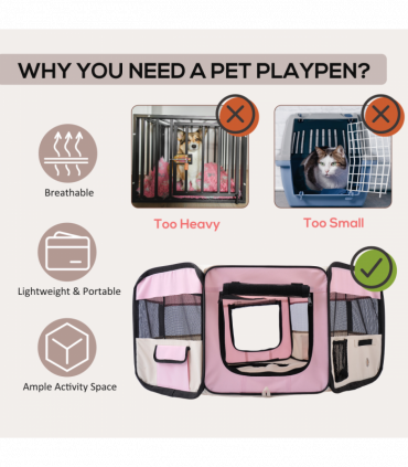 Fabric Pet Playpen Pink 90L x 90W x 41H cm Puppy Dog Cat Rabbit Pig Guinea S M L