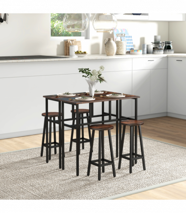 HOMCOM 6-Piece Industrial Bar Table Set, 2 Kitchen Tables with 4 Stools, Brown