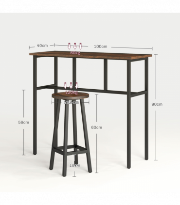 HOMCOM 6-Piece Industrial Bar Table Set, 2 Kitchen Tables with 4 Stools, Brown