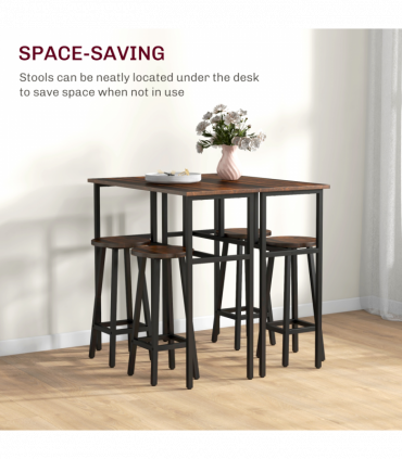 HOMCOM 6-Piece Industrial Bar Table Set, 2 Kitchen Tables with 4 Stools, Brown