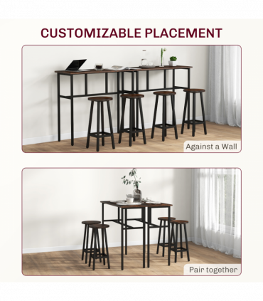 HOMCOM 6-Piece Industrial Bar Table Set, 2 Kitchen Tables with 4 Stools, Brown