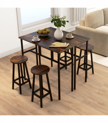 HOMCOM 6-Piece Industrial Bar Table Set, 2 Kitchen Tables with 4 Stools, Brown