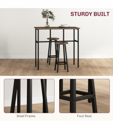 HOMCOM 6-Piece Industrial Bar Table Set, 2 Kitchen Tables with 4 Stools, Brown