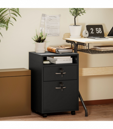 HOMCOM 60cm Storage Cabinet with Drawers and Open Shelf, Black