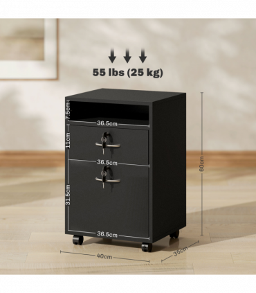 HOMCOM 60cm Storage Cabinet with Drawers and Open Shelf, Black