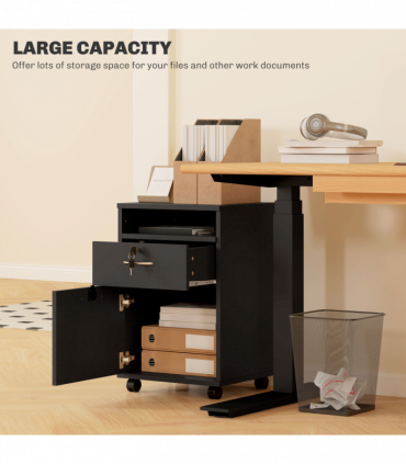 HOMCOM 60cm Storage Cabinet with Drawers and Open Shelf, Black
