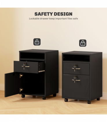 HOMCOM 60cm Storage Cabinet with Drawers and Open Shelf, Black