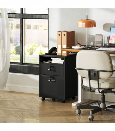 HOMCOM 60cm Storage Cabinet with Drawers and Open Shelf, Black