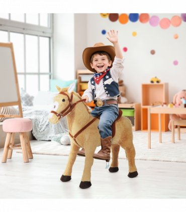 Children Standing Horse Plush Soft Ride On Toy Pony Beige Plush Material