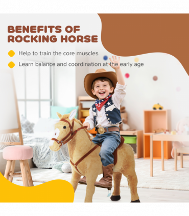 Children Standing Horse Plush Soft Ride On Toy Pony Beige Plush Material