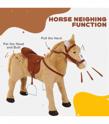 Children Standing Horse Plush Soft Ride On Toy Pony Beige Plush Material