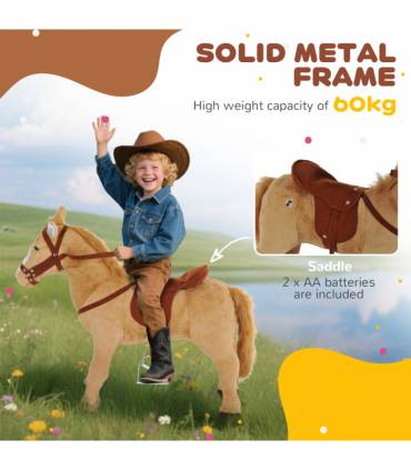 Children Standing Horse Plush Soft Ride On Toy Pony Beige Plush Material