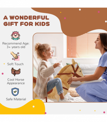 Children Standing Horse Plush Soft Ride On Toy Pony Beige Plush Material