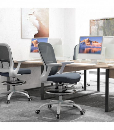 HOMCOM Mesh Draughtsman Chair, Ergonomic Drafting Chair, Grey