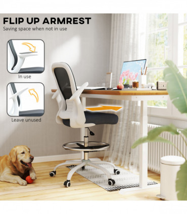 HOMCOM Mesh Draughtsman Chair, Ergonomic Drafting Chair, Grey