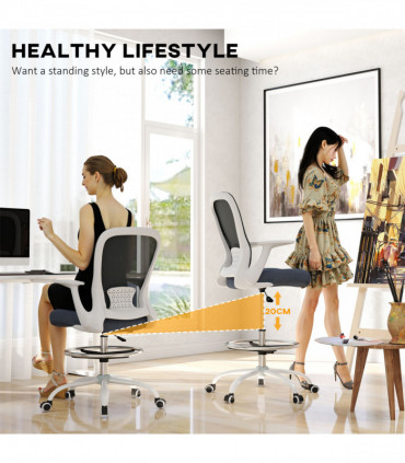 HOMCOM Mesh Draughtsman Chair, Ergonomic Drafting Chair, Grey