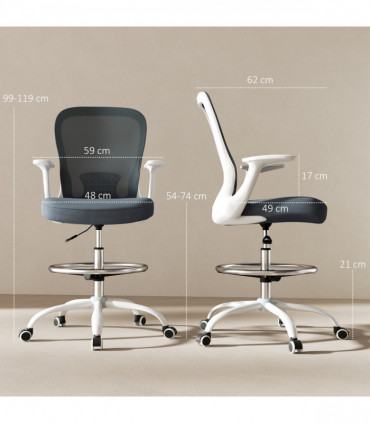 HOMCOM Mesh Draughtsman Chair, Ergonomic Drafting Chair, Grey