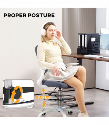 HOMCOM Mesh Draughtsman Chair, Ergonomic Drafting Chair, Grey