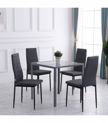 High Back Dining Chairs Upholstered Linen-Touch Fabric Grey 97H x 41W x 50Dcm