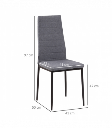 High Back Dining Chairs Upholstered Linen-Touch Fabric Grey 97H x 41W x 50Dcm