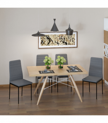 High Back Dining Chairs Upholstered Linen-Touch Fabric Grey 97H x 41W x 50Dcm