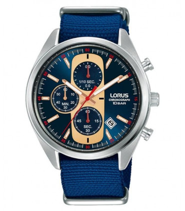 Lorus Mens Urban Chronograph Dated Blue Dial Blue Nylon Strap Watch RM357GX9 BRAND NEW BUT NEEDS BATTERY