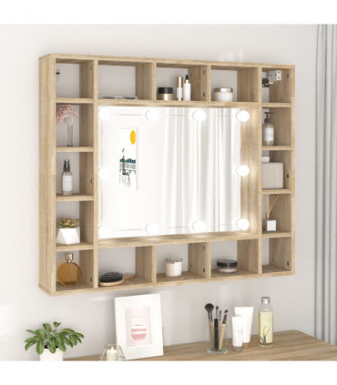 Mirror Cabinet with LED Sonoma Oak 91x15x76.5 cm