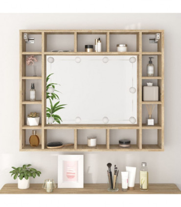 Mirror Cabinet with LED Sonoma Oak 91x15x76.5 cm