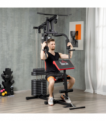 Multi Home Gym Machine with 66kg Weights for Strength Training, Red HOMCOM