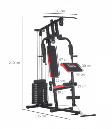 Multi Home Gym Machine with 66kg Weights for Strength Training, Red HOMCOM