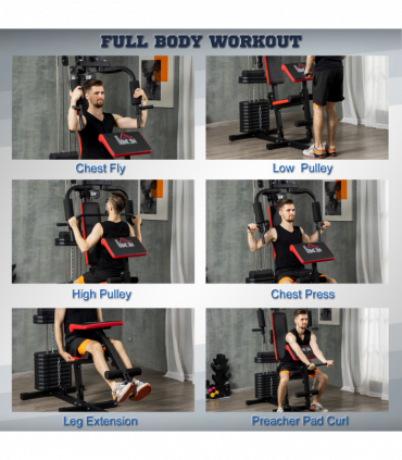 Multi Home Gym Machine with 66kg Weights for Strength Training, Red HOMCOM