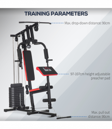 Multi Home Gym Machine with 66kg Weights for Strength Training, Red HOMCOM