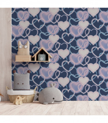 Neon Heart Wall Navy Pink sw12