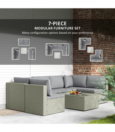 Outsunny 7 Pieces Rattan Garden Furniture Set with Cushions, Light Brown