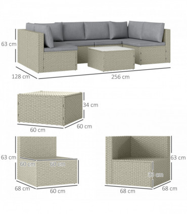 Outsunny 7 Pieces Rattan Garden Furniture Set with Cushions, Light Brown