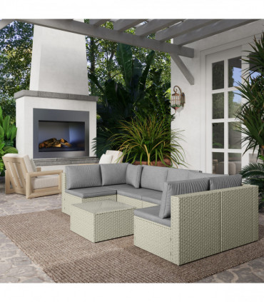 Outsunny 7 Pieces Rattan Garden Furniture Set with Cushions, Light Brown